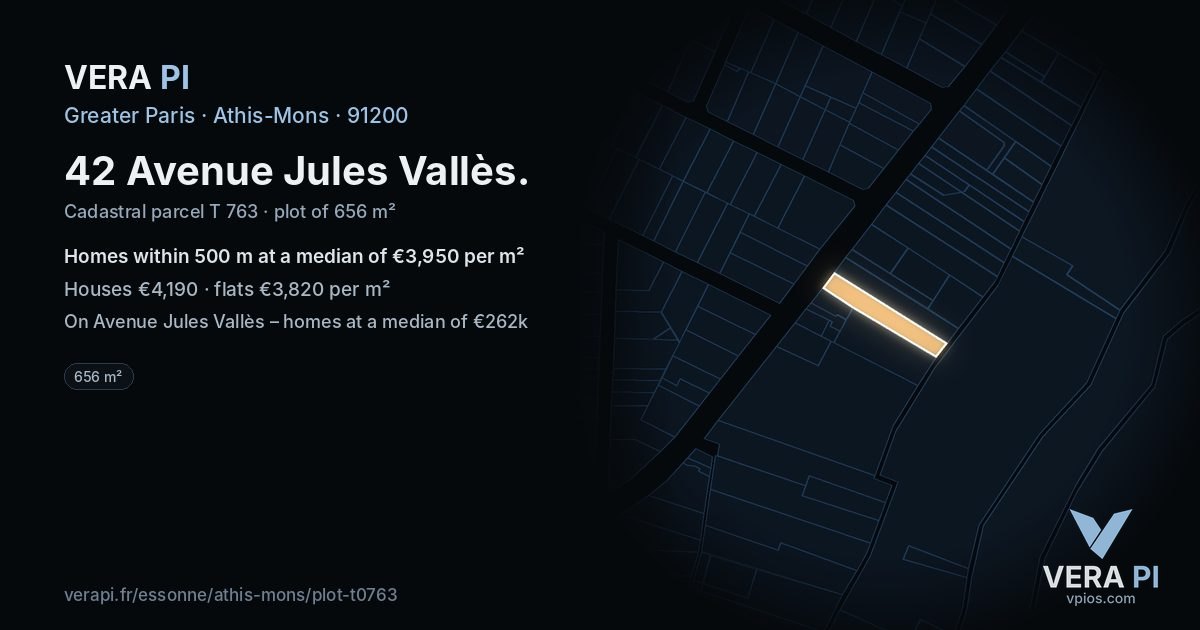 42 Avenue Jules Vallès, Athis-Mons at night – the plot lit, the parcels around coloured by the prices near them