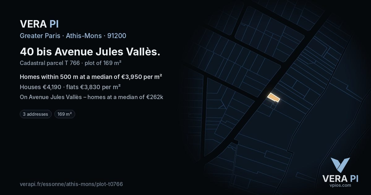 40 bis Avenue Jules Vallès, Athis-Mons at night – the plot lit, the parcels around coloured by the prices near them