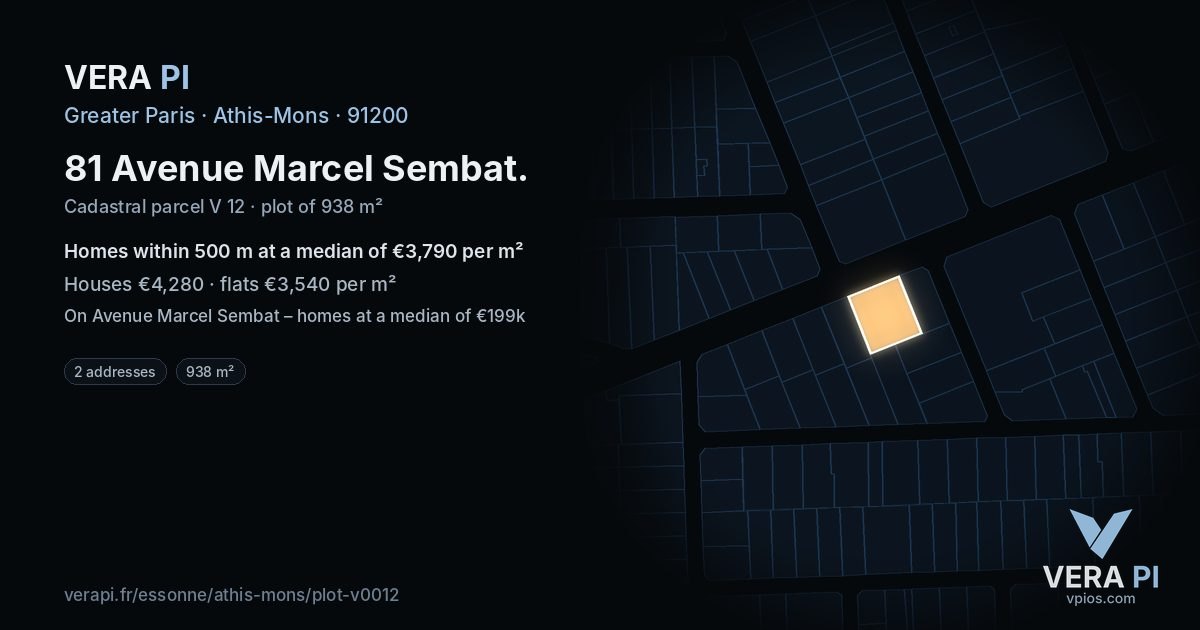 81 Avenue Marcel Sembat, Athis-Mons at night – the plot lit, the parcels around coloured by the prices near them