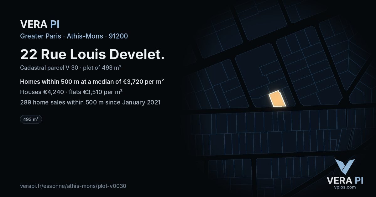 22 Rue Louis Develet, Athis-Mons at night – the plot lit, the parcels around coloured by the prices near them