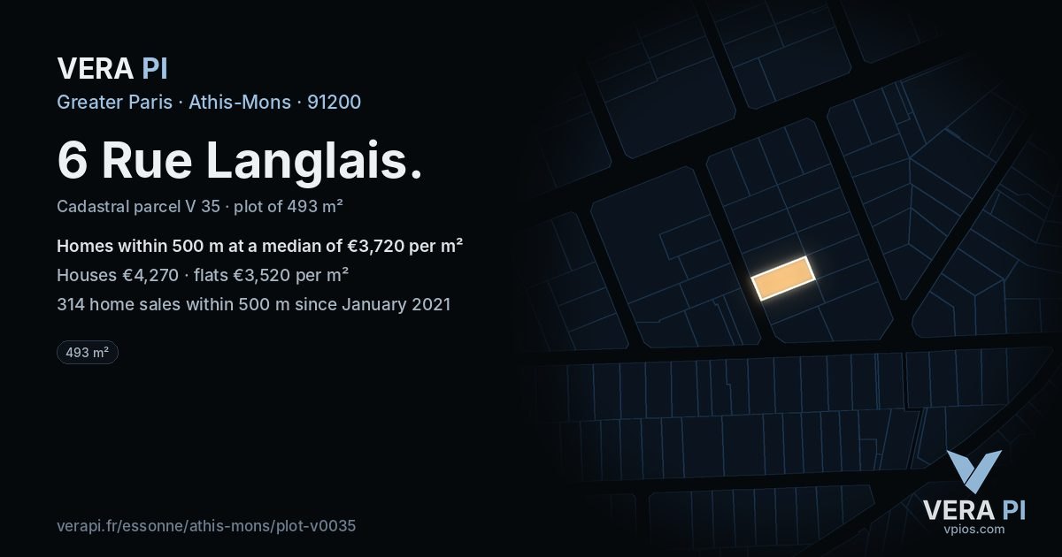 6 Rue Langlais, Athis-Mons at night – the plot lit, the parcels around coloured by the prices near them
