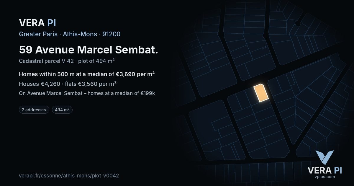 59 Avenue Marcel Sembat, Athis-Mons at night – the plot lit, the parcels around coloured by the prices near them