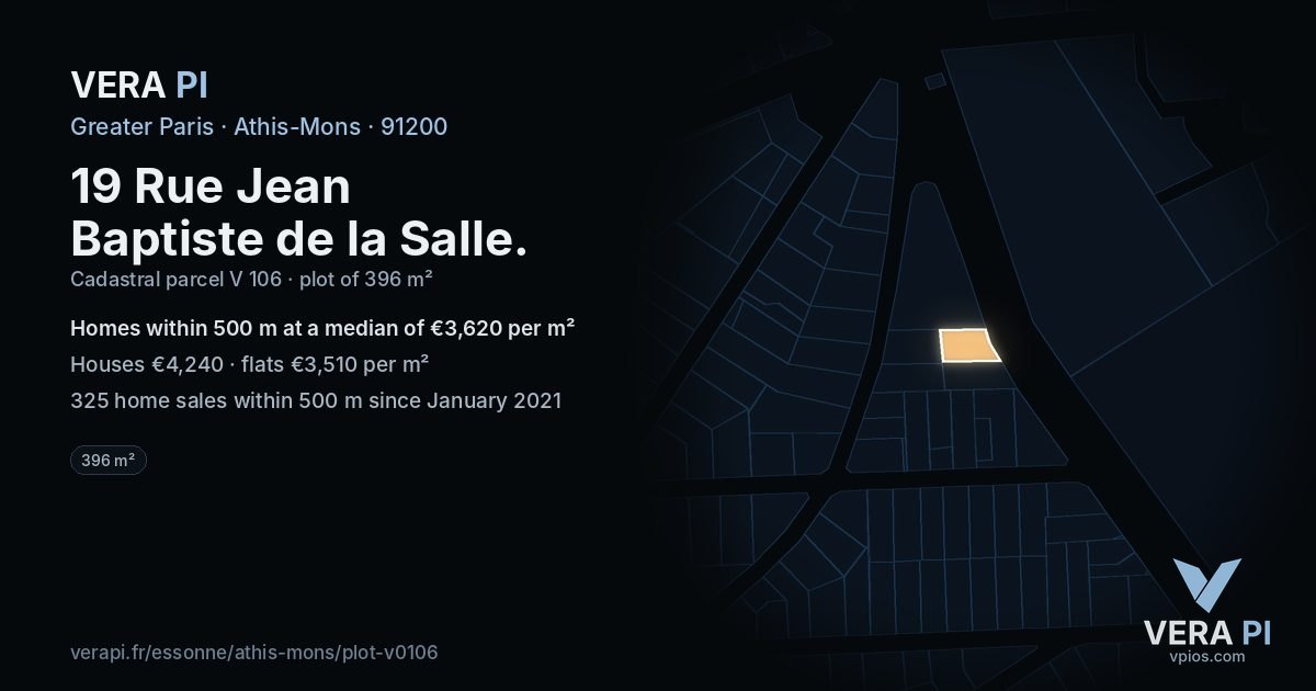 19 Rue Jean Baptiste de la Salle, Athis-Mons at night – the plot lit, the parcels around coloured by the prices near them