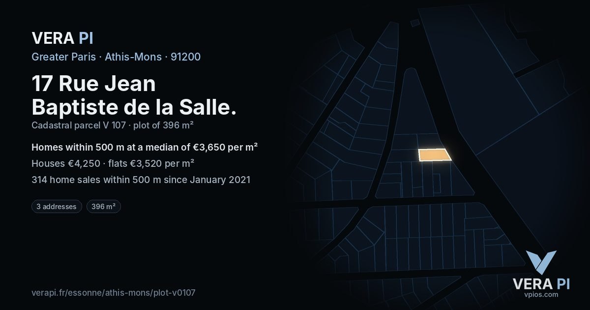 17 Rue Jean Baptiste de la Salle, Athis-Mons at night – the plot lit, the parcels around coloured by the prices near them