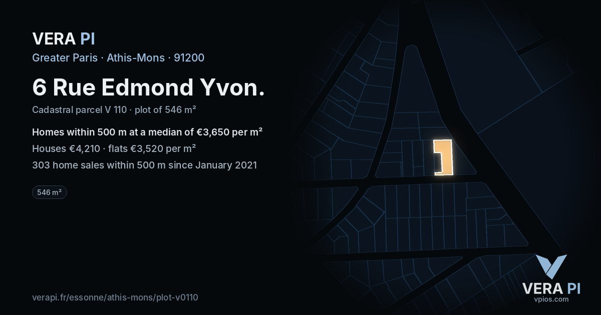6 Rue Edmond Yvon, Athis-Mons at night – the plot lit, the parcels around coloured by the prices near them