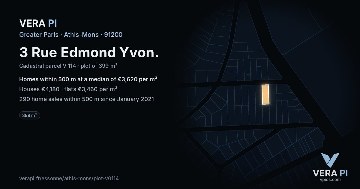 3 Rue Edmond Yvon, Athis-Mons at night – the plot lit, the parcels around coloured by the prices near them