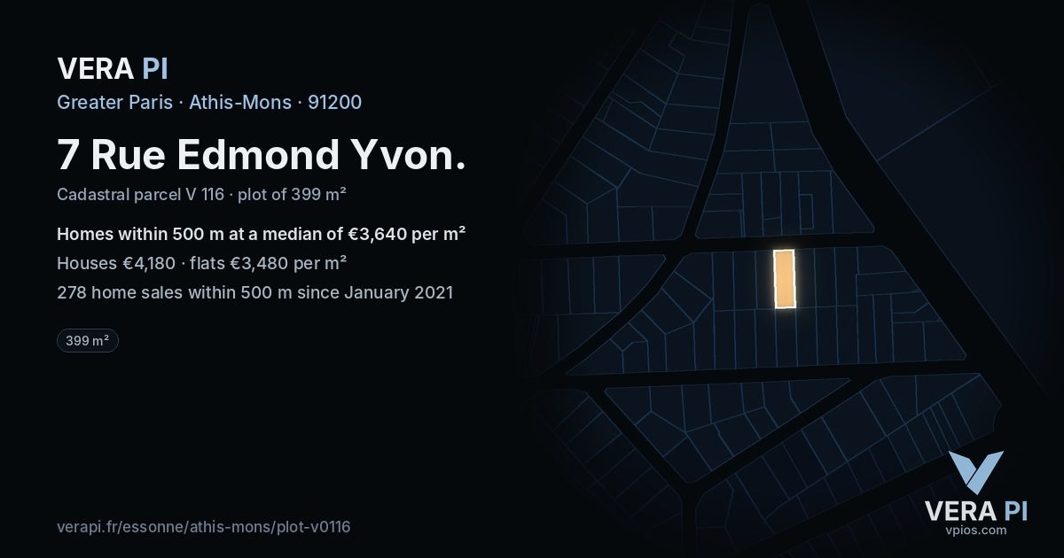 7 Rue Edmond Yvon, Athis-Mons at night – the plot lit, the parcels around coloured by the prices near them