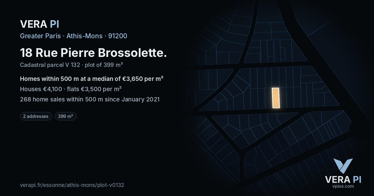 18 Rue Pierre Brossolette, Athis-Mons at night – the plot lit, the parcels around coloured by the prices near them