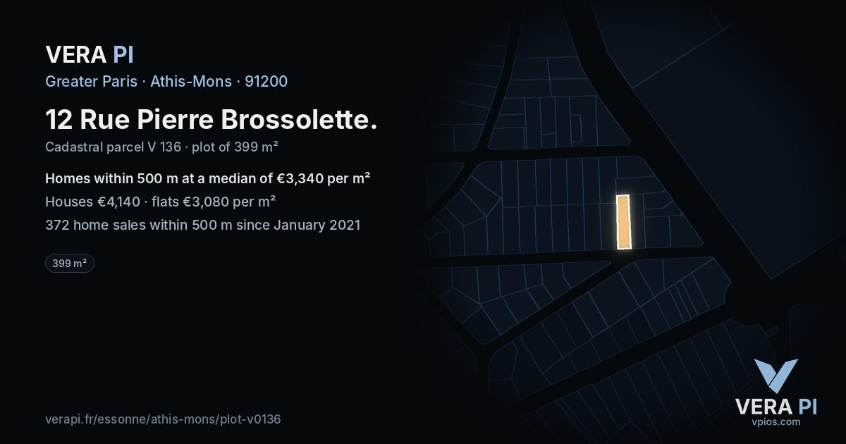 12 Rue Pierre Brossolette, Athis-Mons at night – the plot lit, the parcels around coloured by the prices near them