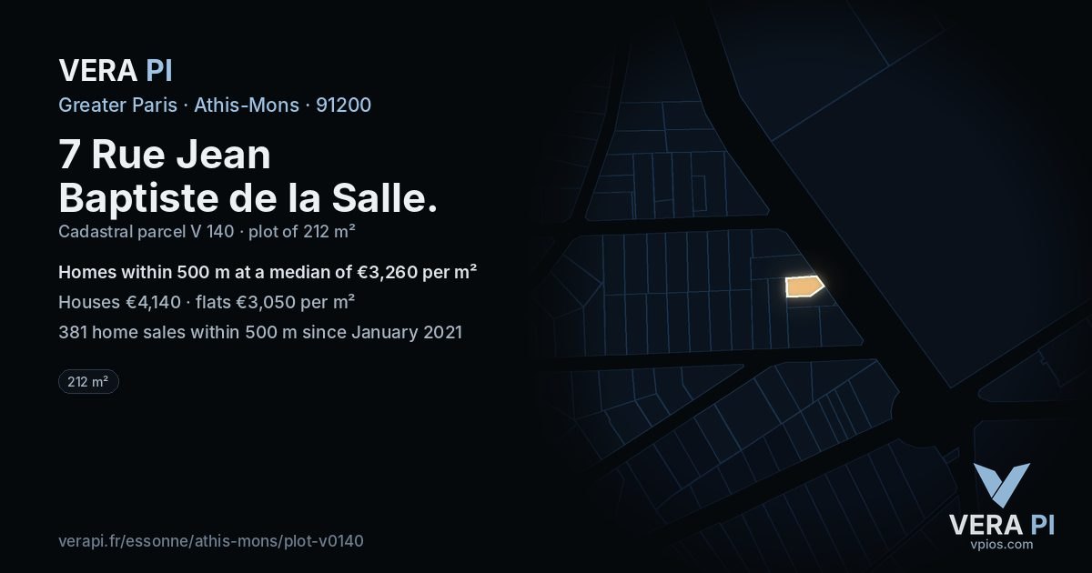 7 Rue Jean Baptiste de la Salle, Athis-Mons at night – the plot lit, the parcels around coloured by the prices near them