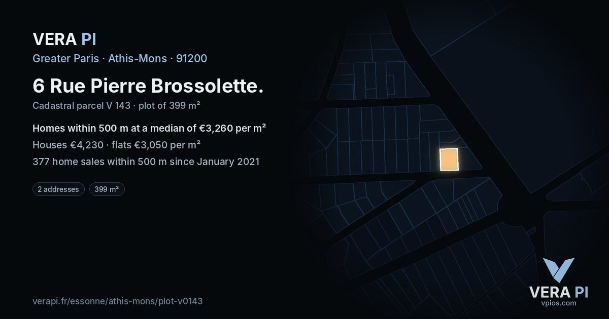 6 Rue Pierre Brossolette, Athis-Mons at night – the plot lit, the parcels around coloured by the prices near them