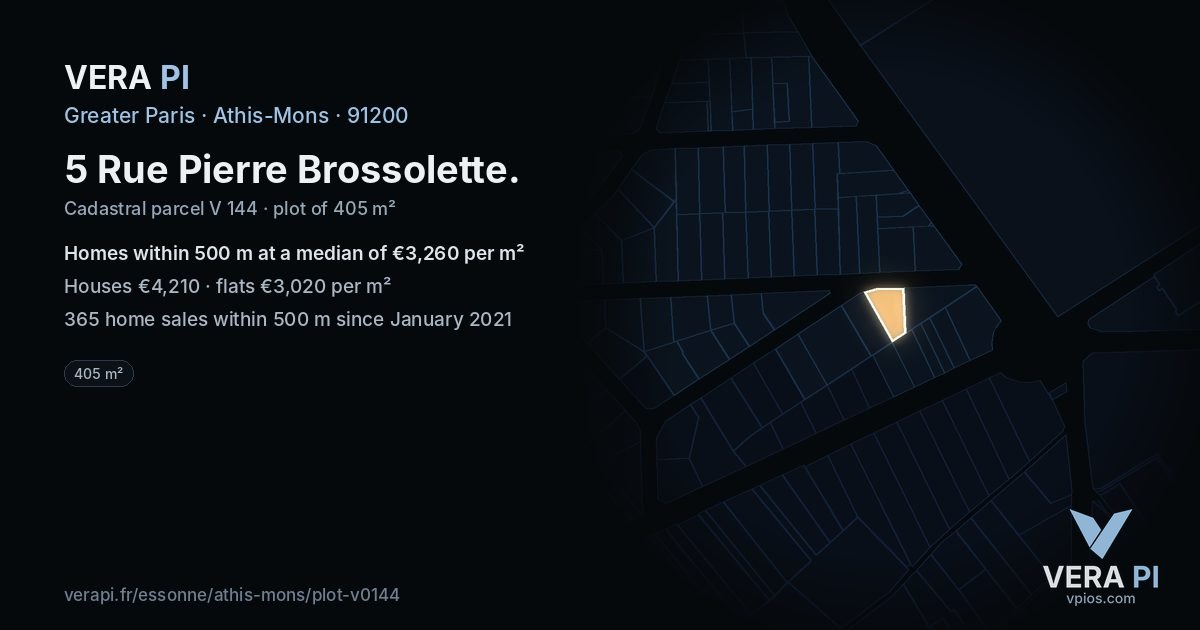 5 Rue Pierre Brossolette, Athis-Mons at night – the plot lit, the parcels around coloured by the prices near them