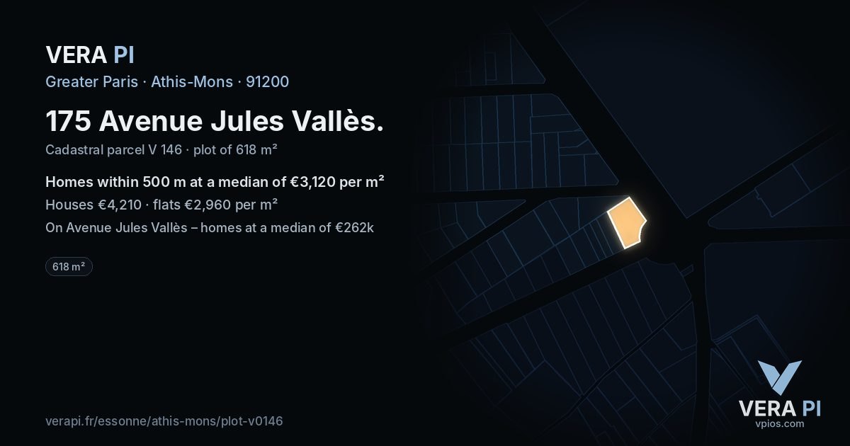 175 Avenue Jules Vallès, Athis-Mons at night – the plot lit, the parcels around coloured by the prices near them