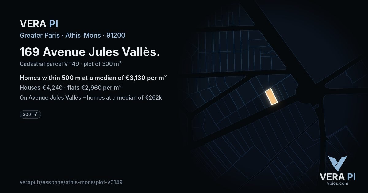 169 Avenue Jules Vallès, Athis-Mons at night – the plot lit, the parcels around coloured by the prices near them