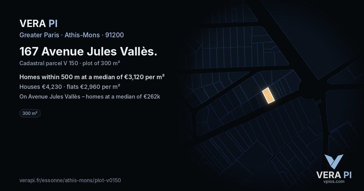 167 Avenue Jules Vallès, Athis-Mons at night – the plot lit, the parcels around coloured by the prices near them