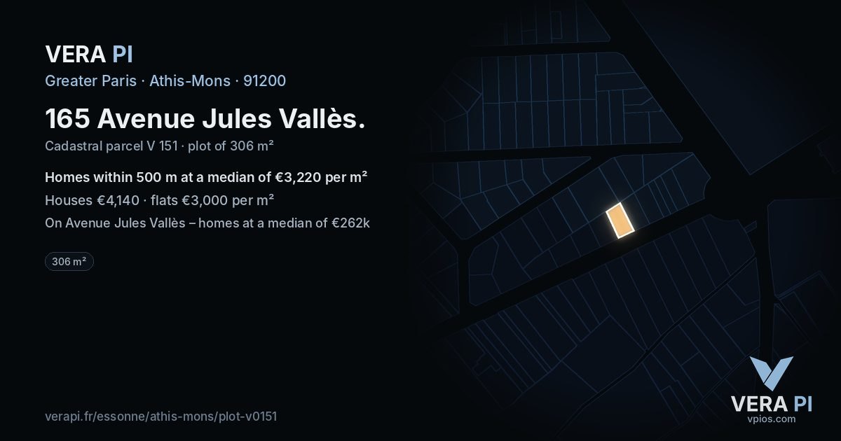 165 Avenue Jules Vallès, Athis-Mons at night – the plot lit, the parcels around coloured by the prices near them