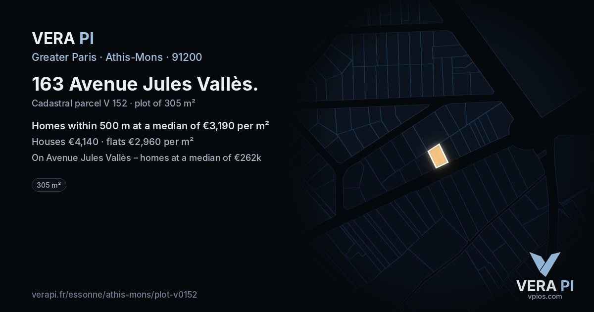 163 Avenue Jules Vallès, Athis-Mons at night – the plot lit, the parcels around coloured by the prices near them