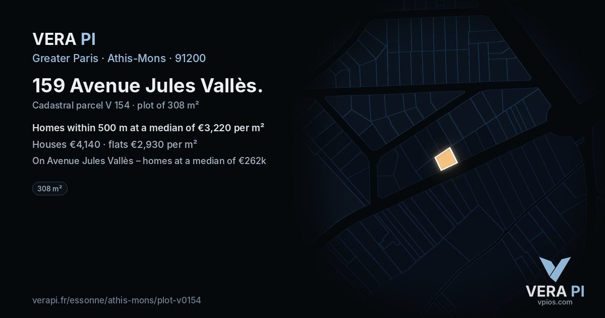 159 Avenue Jules Vallès, Athis-Mons at night – the plot lit, the parcels around coloured by the prices near them