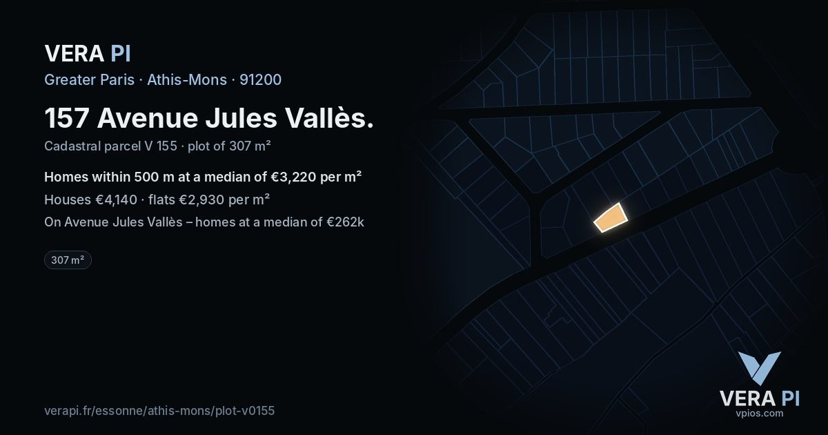 157 Avenue Jules Vallès, Athis-Mons at night – the plot lit, the parcels around coloured by the prices near them