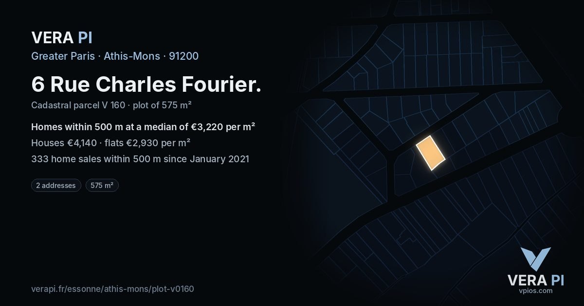 6 Rue Charles Fourier, Athis-Mons at night – the plot lit, the parcels around coloured by the prices near them