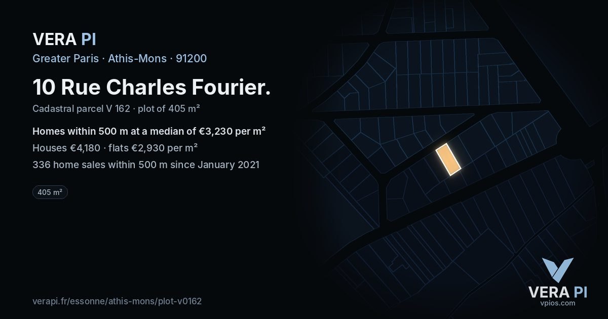 10 Rue Charles Fourier, Athis-Mons at night – the plot lit, the parcels around coloured by the prices near them