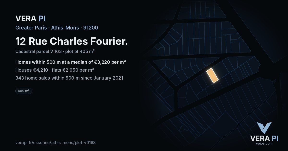 12 Rue Charles Fourier, Athis-Mons at night – the plot lit, the parcels around coloured by the prices near them