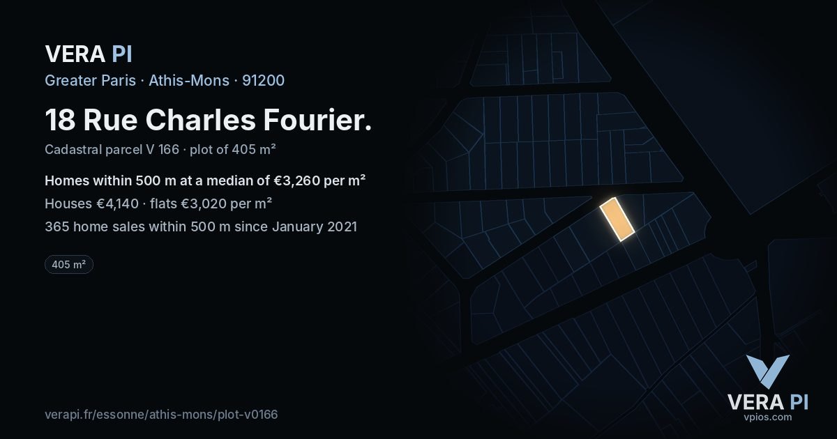 18 Rue Charles Fourier, Athis-Mons at night – the plot lit, the parcels around coloured by the prices near them