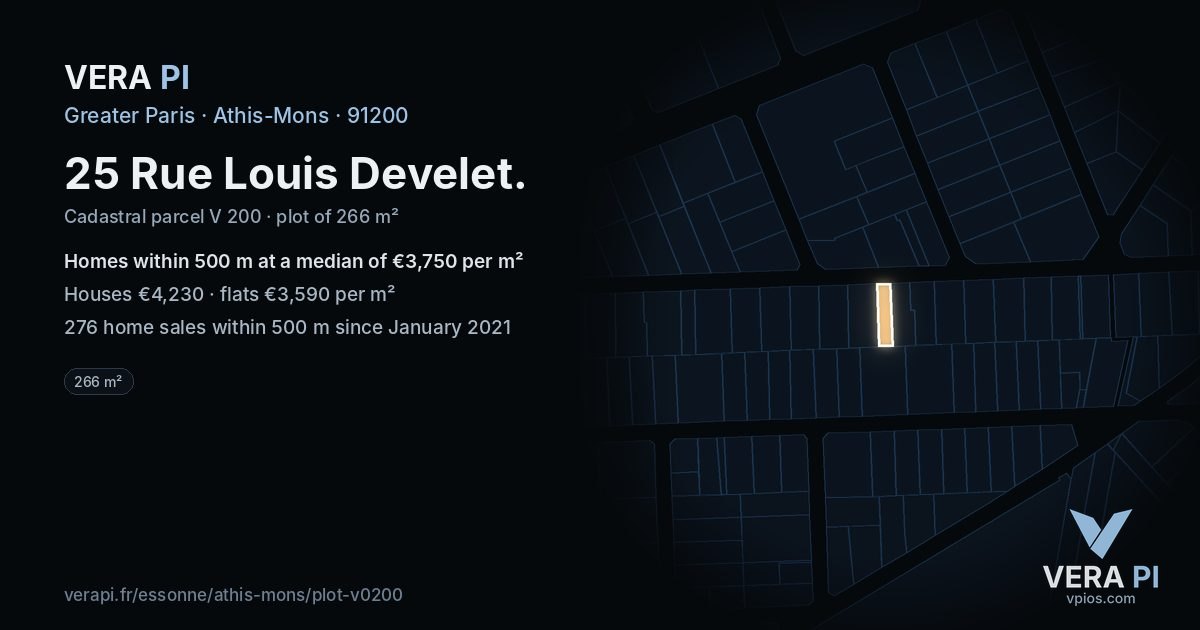 25 Rue Louis Develet, Athis-Mons at night – the plot lit, the parcels around coloured by the prices near them