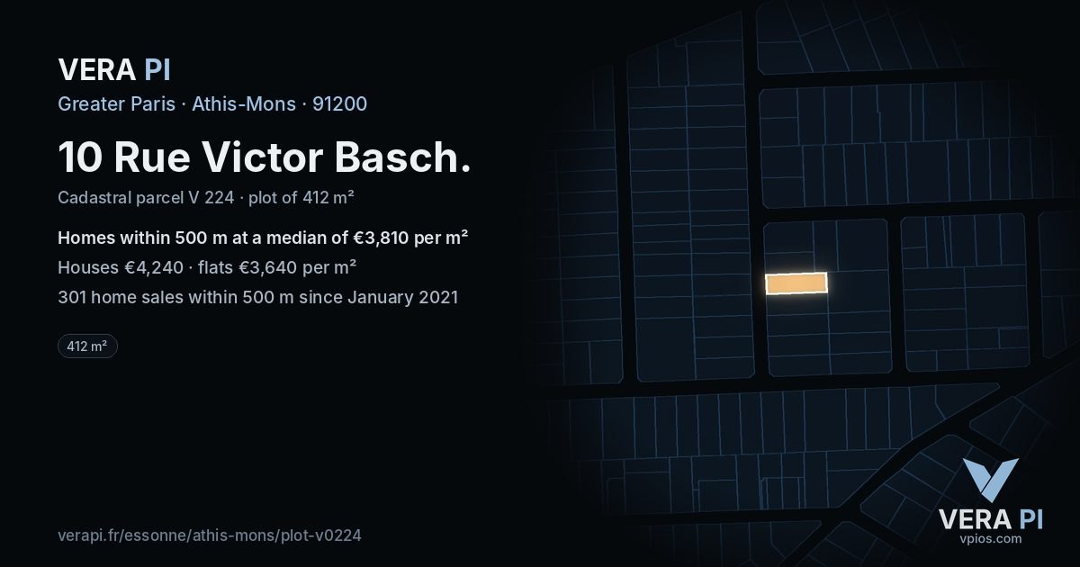 10 Rue Victor Basch, Athis-Mons at night – the plot lit, the parcels around coloured by the prices near them