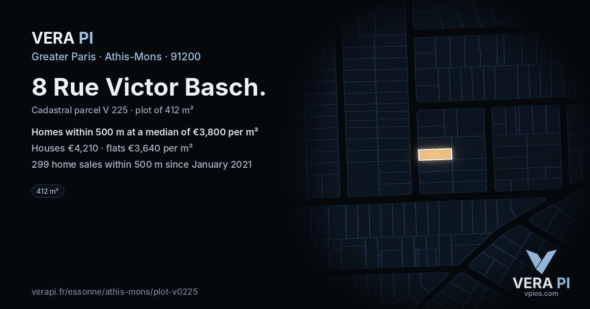 8 Rue Victor Basch, Athis-Mons at night – the plot lit, the parcels around coloured by the prices near them
