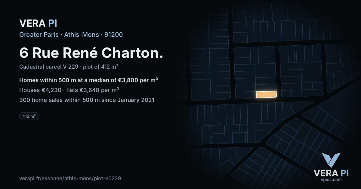 6 Rue René Charton, Athis-Mons at night – the plot lit, the parcels around coloured by the prices near them