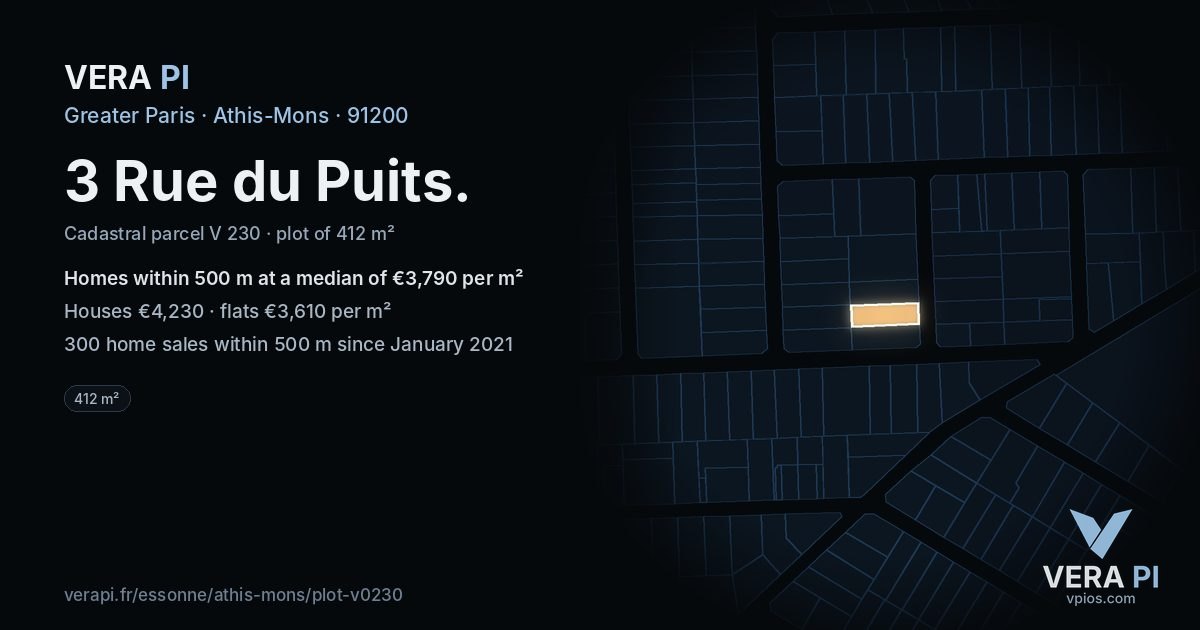3 Rue du Puits, Athis-Mons at night – the plot lit, the parcels around coloured by the prices near them