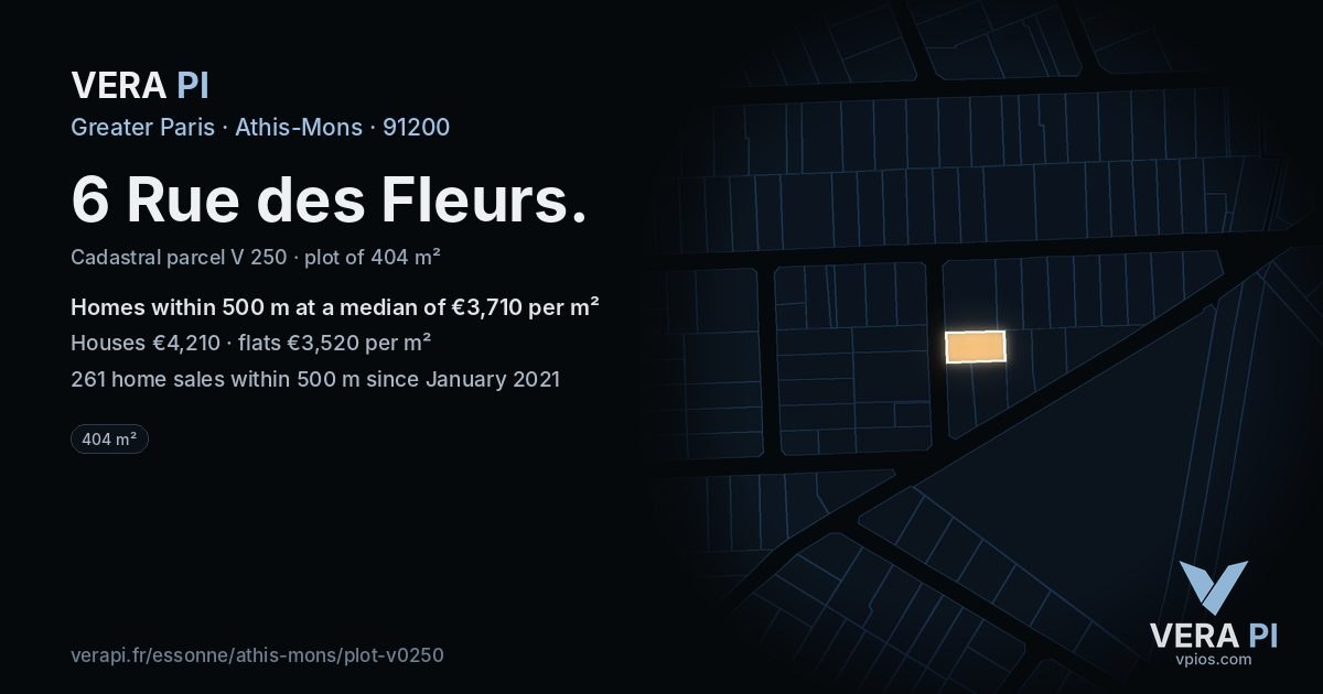 6 Rue des Fleurs, Athis-Mons at night – the plot lit, the parcels around coloured by the prices near them