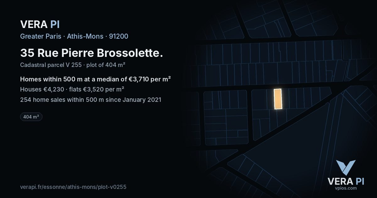 35 Rue Pierre Brossolette, Athis-Mons at night – the plot lit, the parcels around coloured by the prices near them