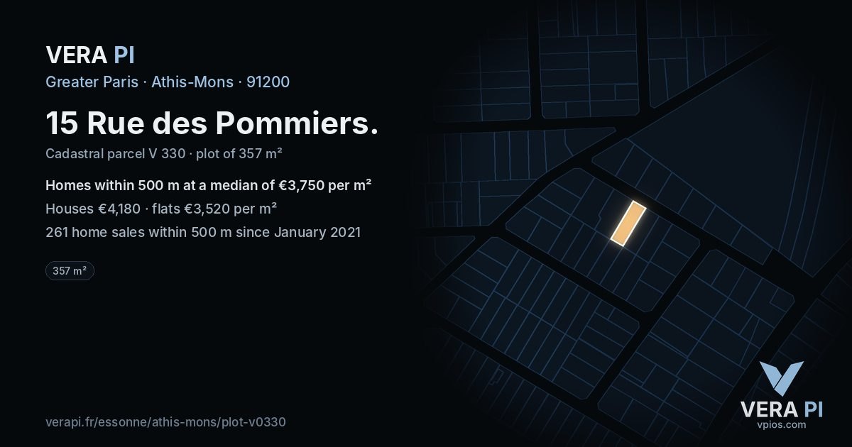 15 Rue des Pommiers, Athis-Mons at night – the plot lit, the parcels around coloured by the prices near them