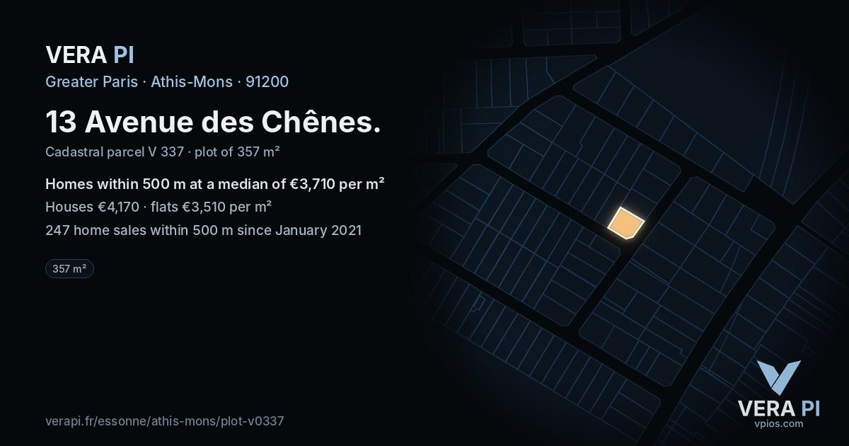 13 Avenue des Chênes, Athis-Mons at night – the plot lit, the parcels around coloured by the prices near them