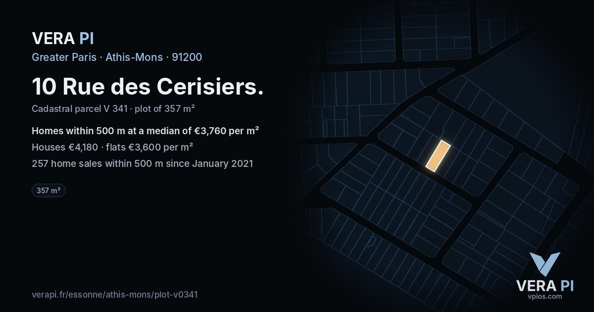 10 Rue des Cerisiers, Athis-Mons at night – the plot lit, the parcels around coloured by the prices near them
