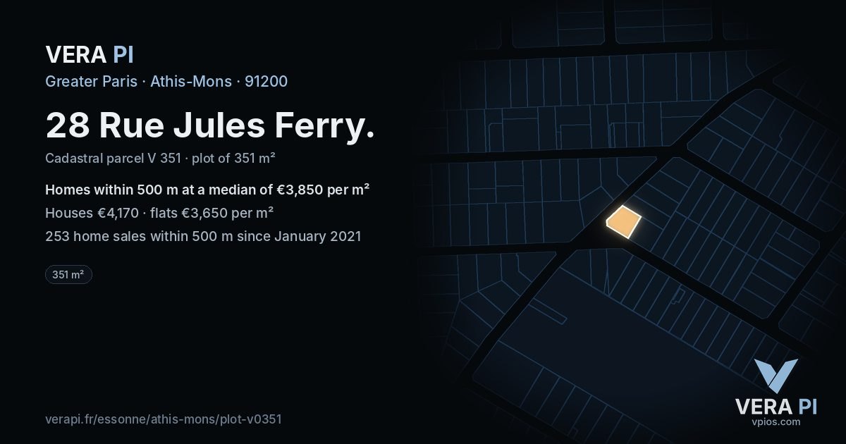 28 Rue Jules Ferry, Athis-Mons at night – the plot lit, the parcels around coloured by the prices near them