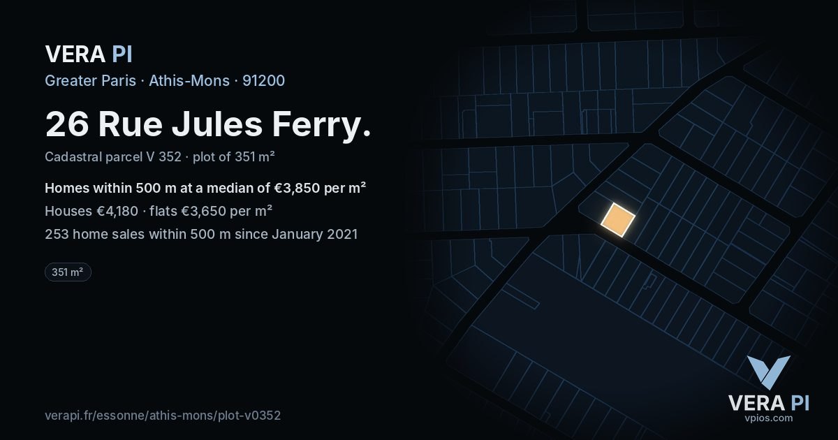 26 Rue Jules Ferry, Athis-Mons at night – the plot lit, the parcels around coloured by the prices near them