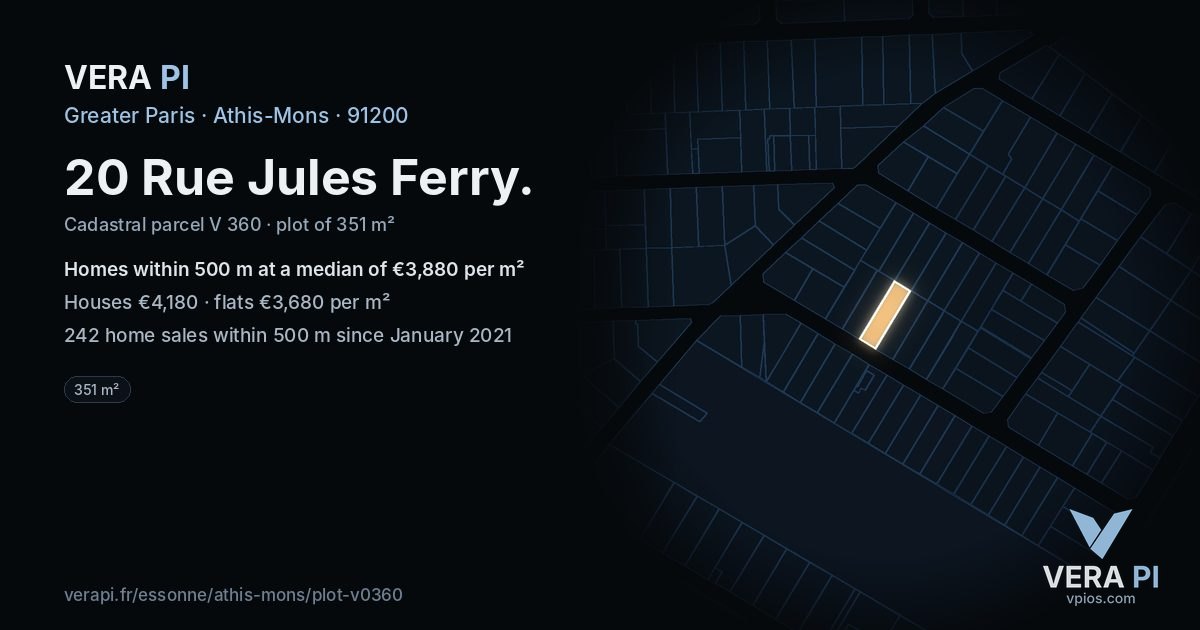 20 Rue Jules Ferry, Athis-Mons at night – the plot lit, the parcels around coloured by the prices near them