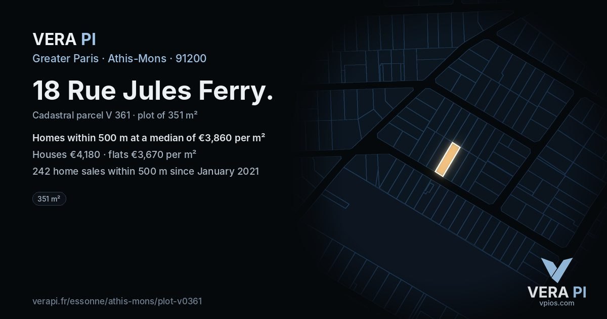18 Rue Jules Ferry, Athis-Mons at night – the plot lit, the parcels around coloured by the prices near them