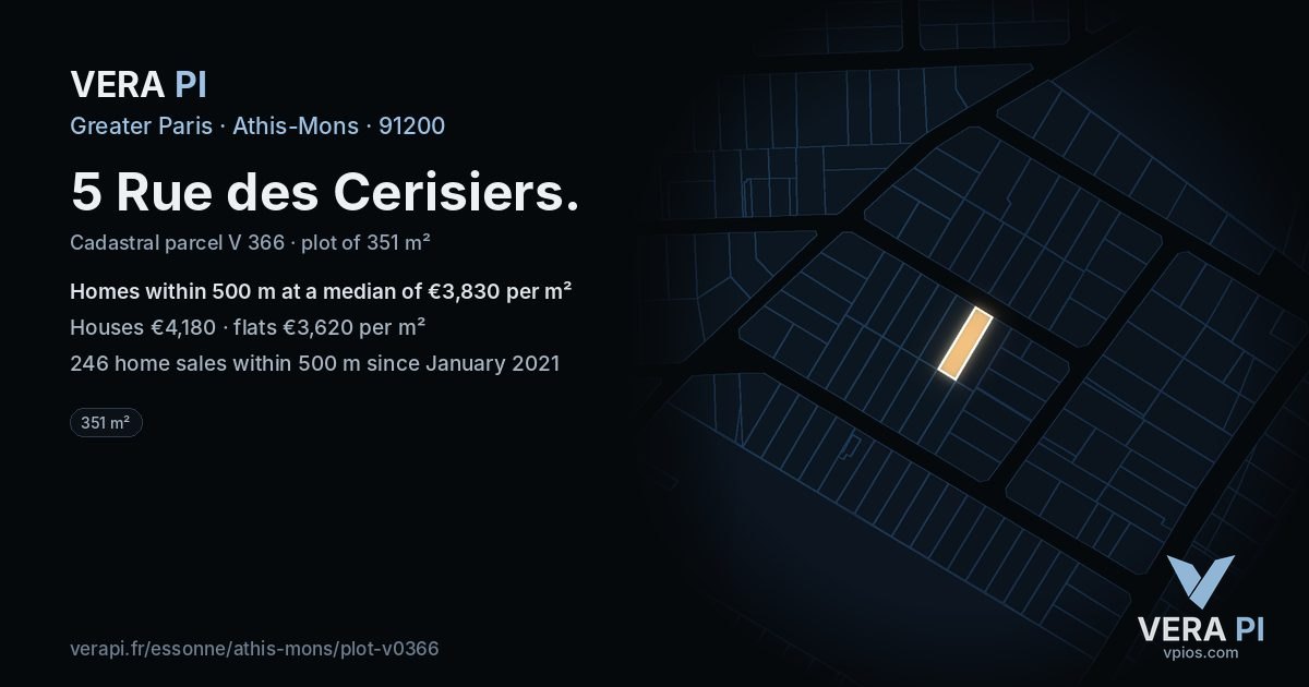 5 Rue des Cerisiers, Athis-Mons at night – the plot lit, the parcels around coloured by the prices near them