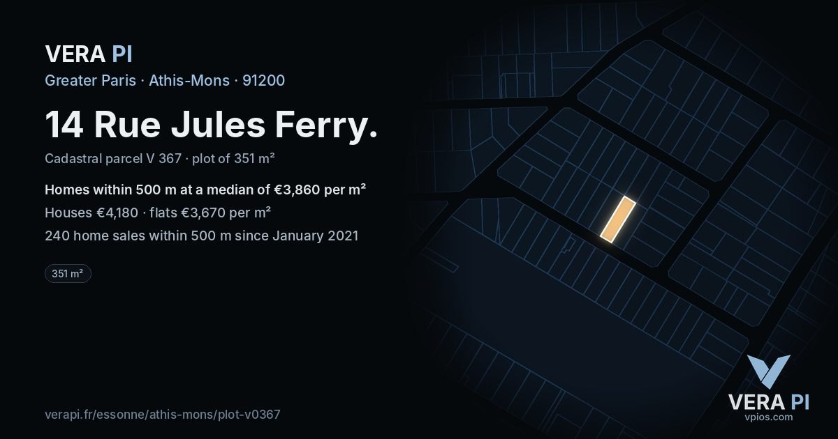 14 Rue Jules Ferry, Athis-Mons at night – the plot lit, the parcels around coloured by the prices near them