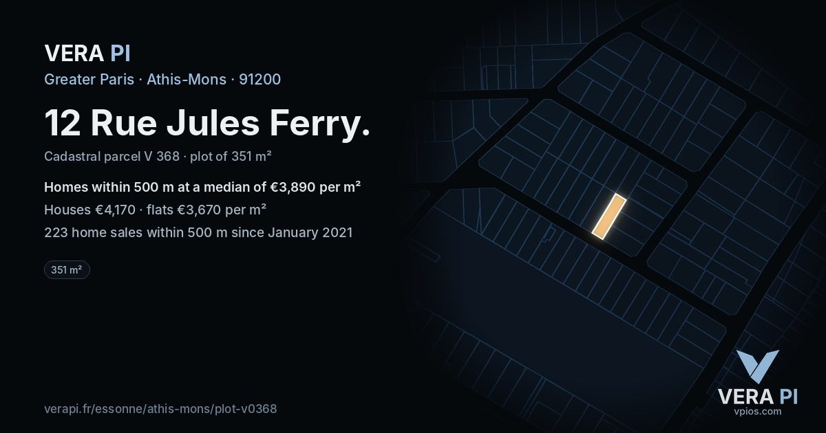 12 Rue Jules Ferry, Athis-Mons at night – the plot lit, the parcels around coloured by the prices near them