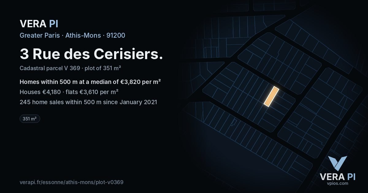 3 Rue des Cerisiers, Athis-Mons at night – the plot lit, the parcels around coloured by the prices near them
