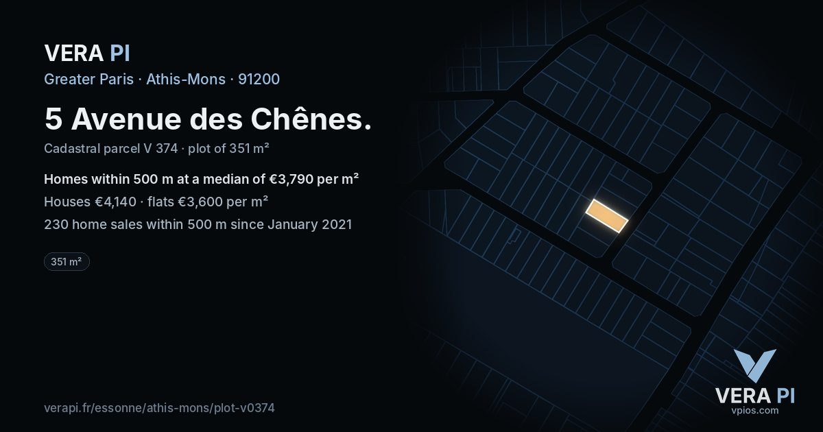 5 Avenue des Chênes, Athis-Mons at night – the plot lit, the parcels around coloured by the prices near them