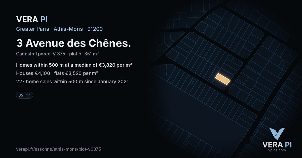 3 Avenue des Chênes, Athis-Mons at night – the plot lit, the parcels around coloured by the prices near them