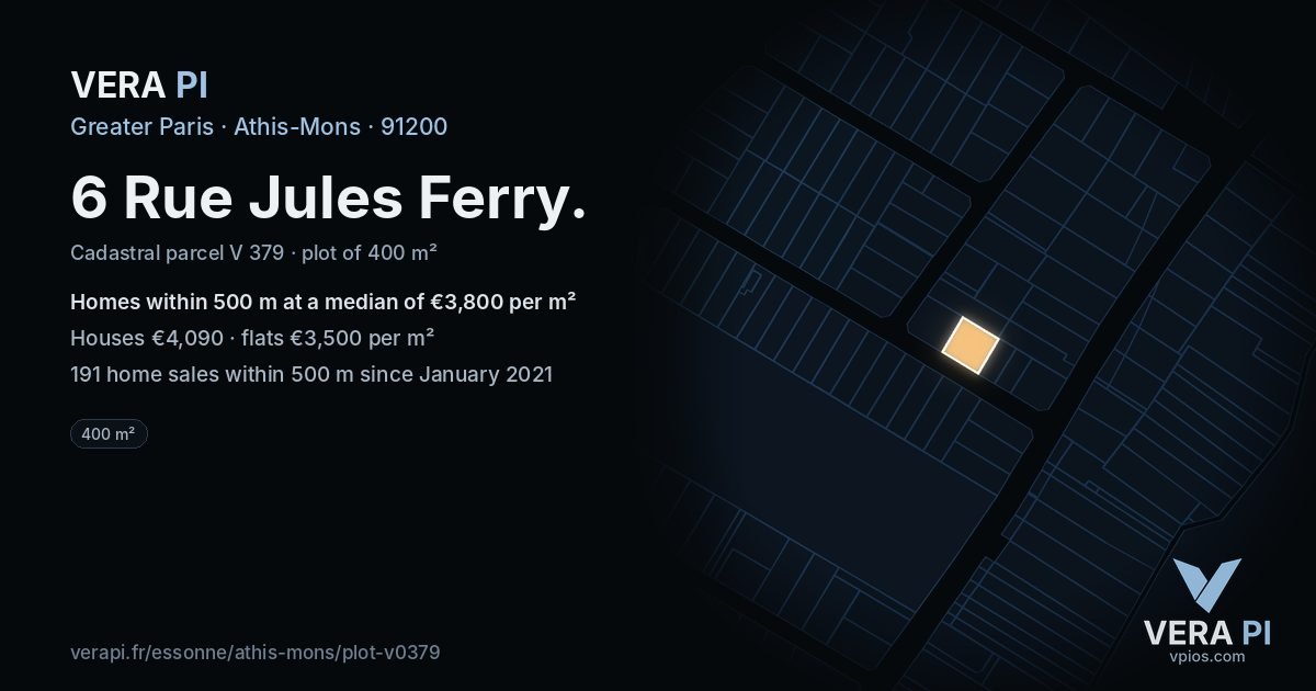 6 Rue Jules Ferry, Athis-Mons at night – the plot lit, the parcels around coloured by the prices near them