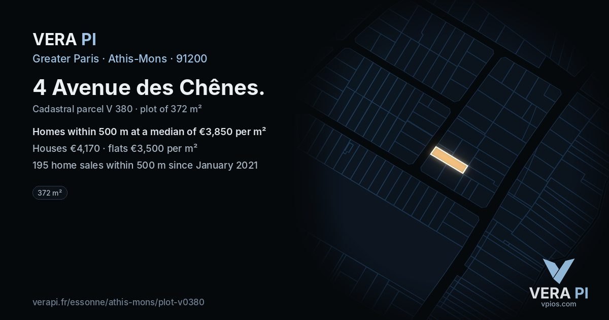 4 Avenue des Chênes, Athis-Mons at night – the plot lit, the parcels around coloured by the prices near them