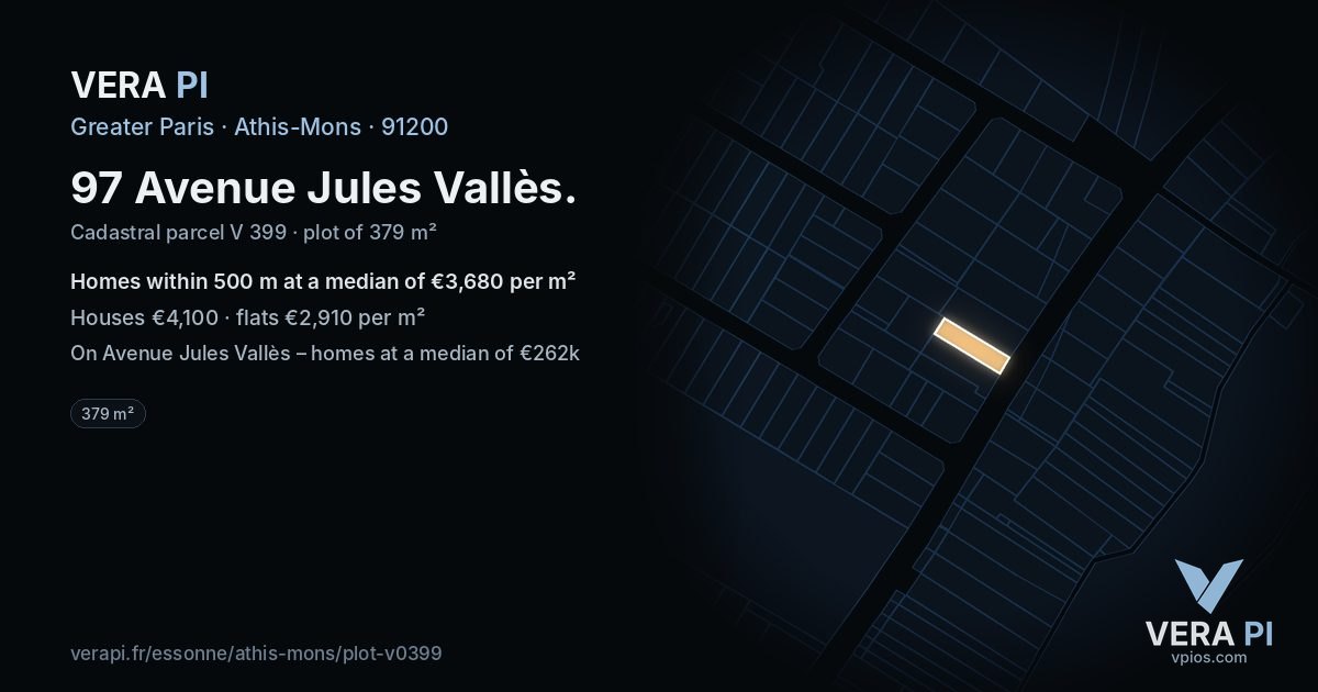 97 Avenue Jules Vallès, Athis-Mons at night – the plot lit, the parcels around coloured by the prices near them